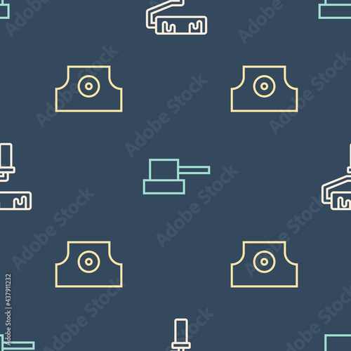 Set line Paint roller brush, Spray can nozzle cap and on seamless pattern. Vector