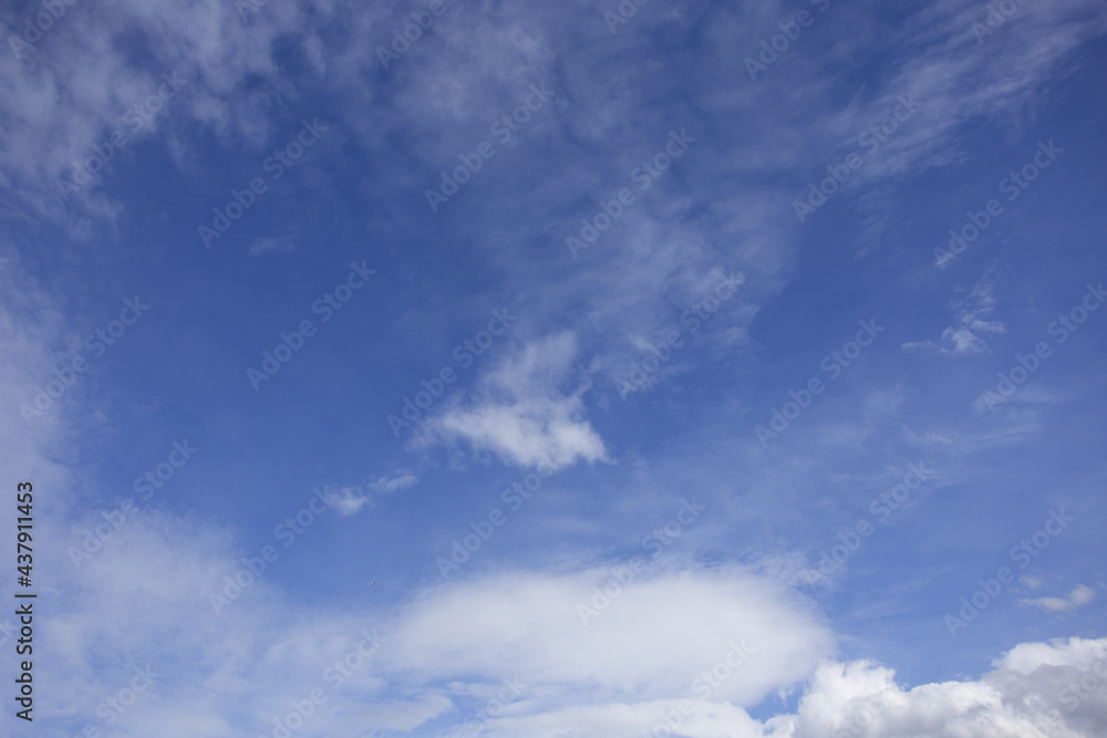 Clouds and blue sky in sunny weather without wind, summer outside, the weather is very warm for walks and picnics Clouds and blue sky in sunny weather without wind, summer outside, the weather is very warm for walks and picnics