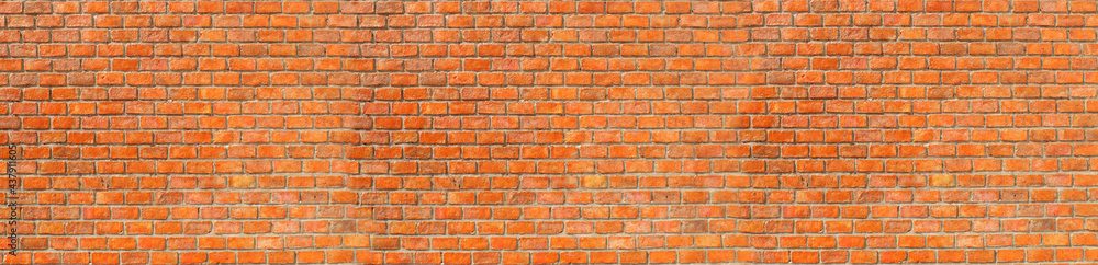 Fototapeta premium Panoramic Wide angle Vintage orange brick wall Background for web banner 