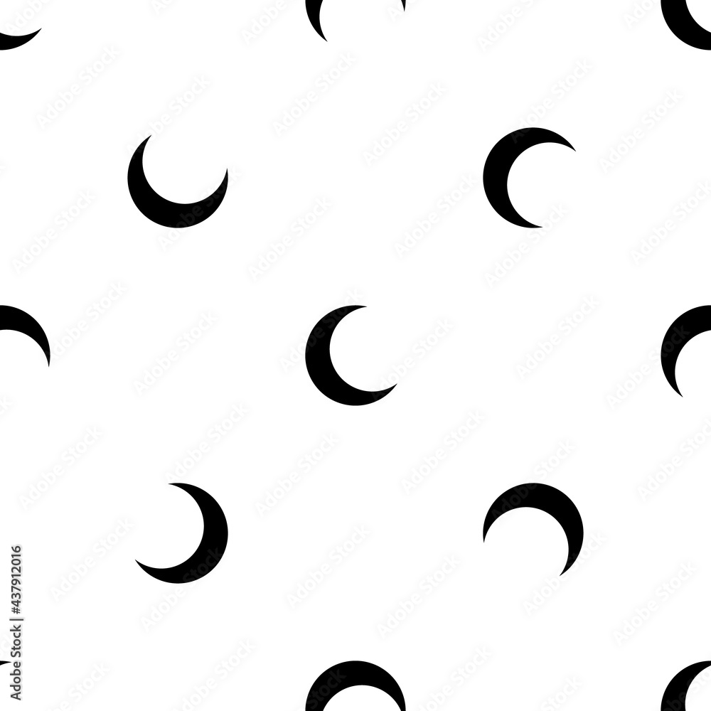 Seamless pattern of repeated black moon symbols. Elements are evenly spaced and some are rotated. Vector illustration on white background Seamless pattern of repeated black moon symbols. Elements are evenly spaced and some are rotated. Vector illustration on white background
