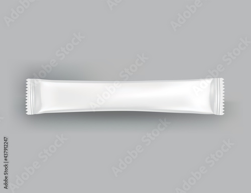 Packaging mockup or pouch template. Realistic glossy blank of doy pack, sugar stick, candy pack or cosmetic product package. Plastic pack template ready for branding