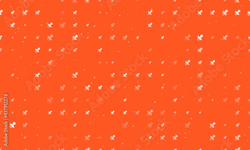 Seamless background pattern of evenly spaced white nipple symbols of different sizes and opacity. Vector illustration on deep orange background with stars