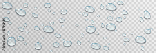 Vector water drops. PNG drops, condensation on the window, on the surface. Realistic drops on an isolated transparent background.