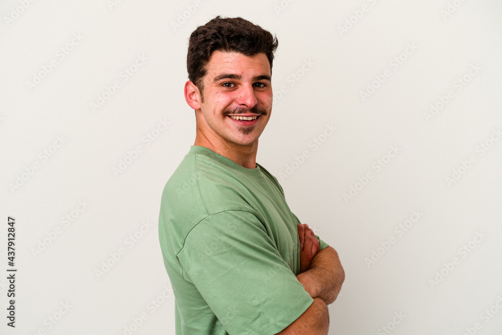 Young caucasian man isolated on white background happy, smiling and cheerful. Young caucasian man isolated on white background happy, smiling and cheerful.