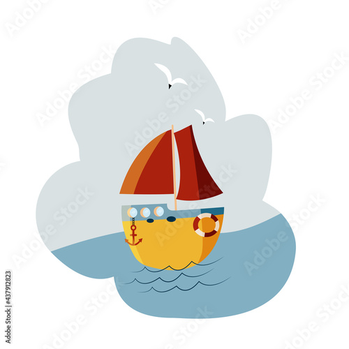 Sailboat clipart. Flat style illustration.