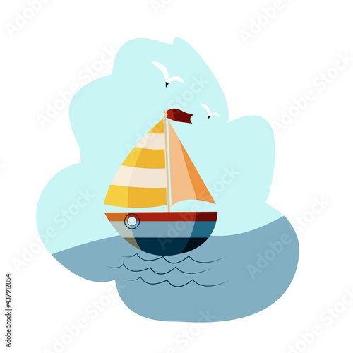 Sailboat clipart. Flat style illustration.