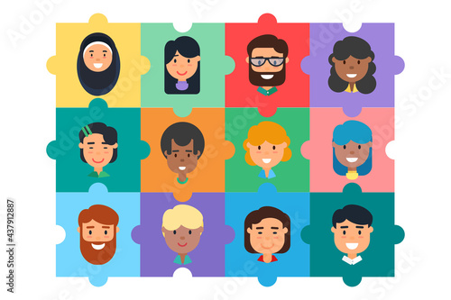 Diverse community team building puzzle concept vector