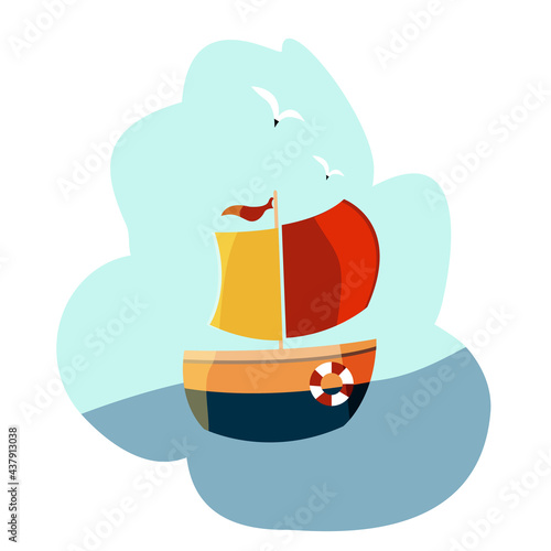 Sailboat clipart. Flat style illustration.