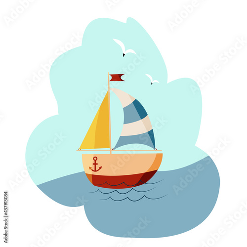 Sailboat clipart. Flat style illustration.