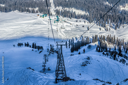 Gandola cable car in Gulmarg Kashmir India during the winter season.