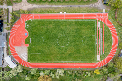 Aerial View of Soccer Field and Running Track