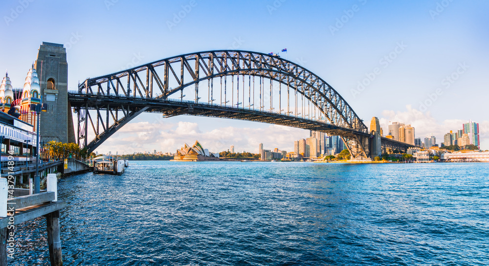 Sydney harbour bridge, Panorama view of the construction harbour bridge with city skyline, New south wales,  Australia