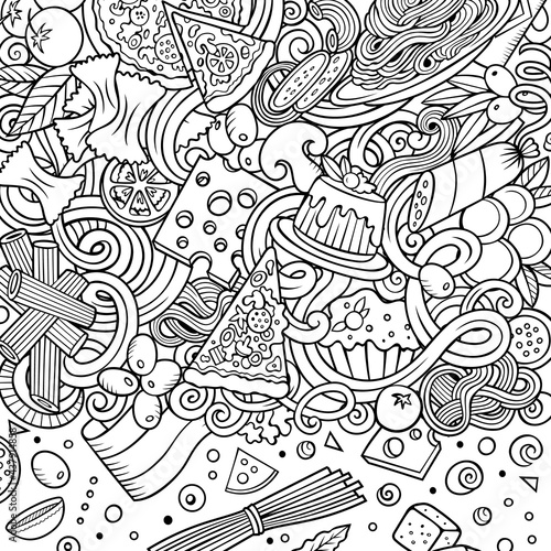 Cartoon vector doodles Italian food frame