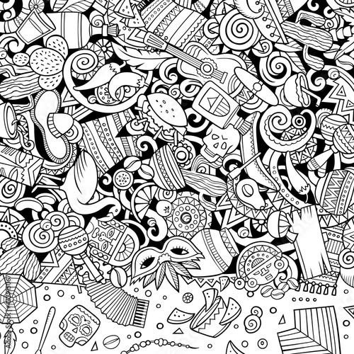Cartoon hand-drawn doodles Latin American frame