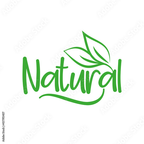 Natural logo green leaf label for veggie or vegetarian food package design. Isolated green leaf icon for vegetarian bio nutrition and healthy diet or vegan restaurant menu symbol.