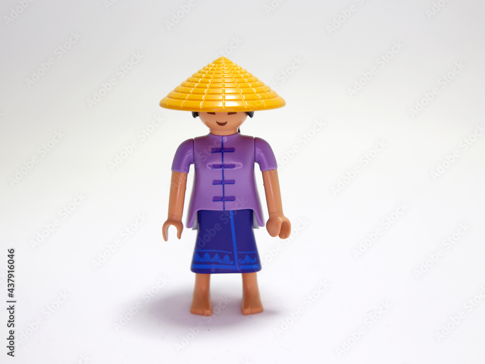 Playmobil doll. Japanese, Chinese, Vietnamese, Korean. Woman in traditional Asian hat and dress 