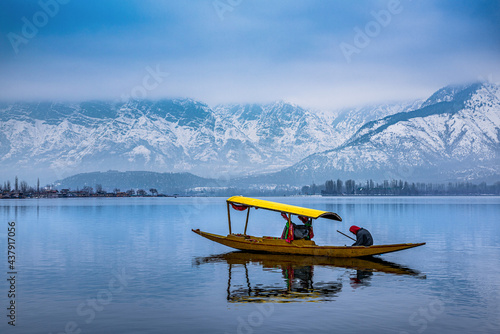 A beautiful view of Dal Lake in winter, Srinagar, Kashmir, India.