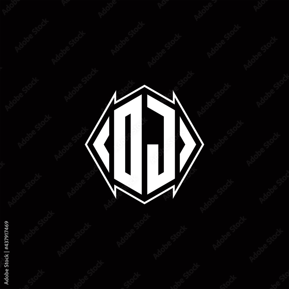 DJ Logo monogram with shield shape designs template DJ Logo monogram with shield shape designs template