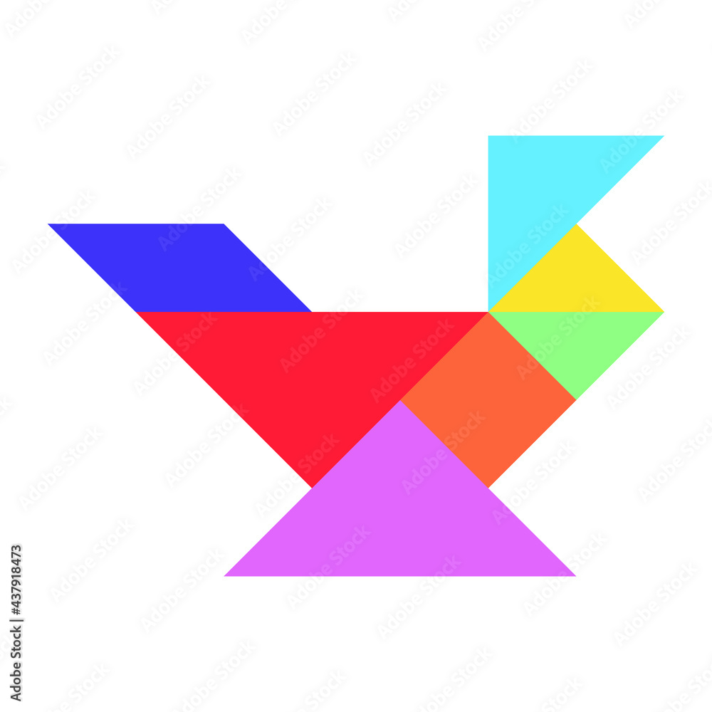 Color tangram puzzle in bird shape on white background