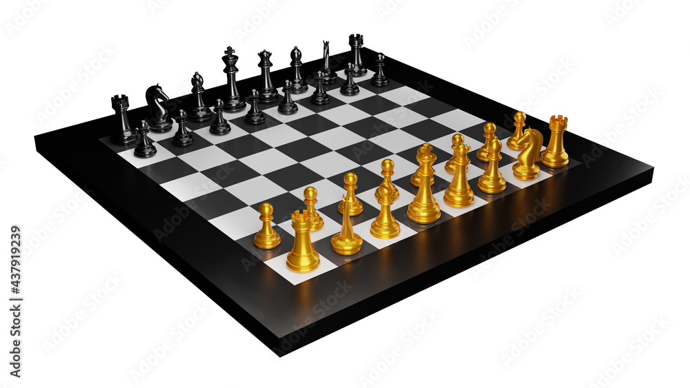 Chessboard with chess piece isolated on white background, 3D Render illustration Chessboard with chess piece isolated on white background, 3D Render illustration