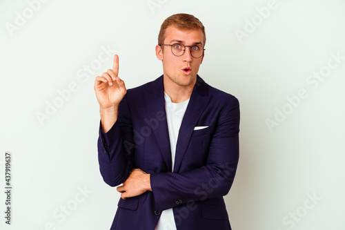 Young business caucasian man isolated on white background