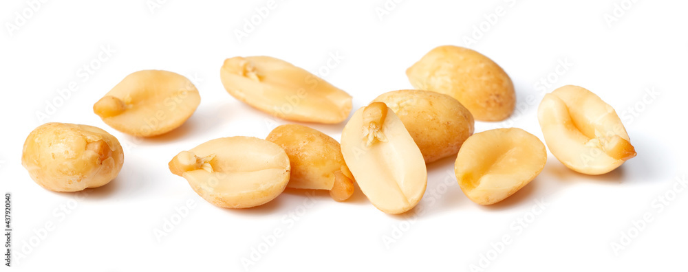 close up of roasted peanuts isolated on white background close up of roasted peanuts isolated on white background