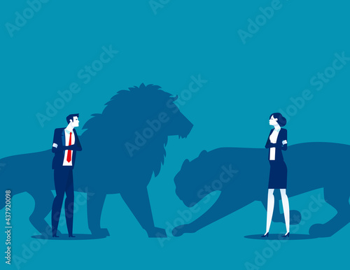 The confrontation of business competition leaders. Silhouette illustration