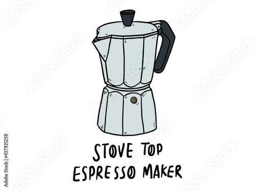 Moka pot, Stove top Coffeemaker sketch engraving raster illustration. Scratch board style imitation. Black and white hand drawn image.