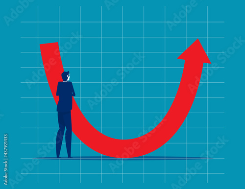 Businessman professional analyse world economic. U shape economic recovery