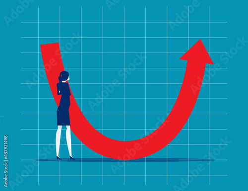 Businesswoman professional analyse world economic. U shape economic recovery