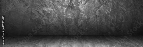 Black Cement concrete wall texture abstract. Interior material construction blank for old backdrop building. Retro wallpaper grunge background. 
