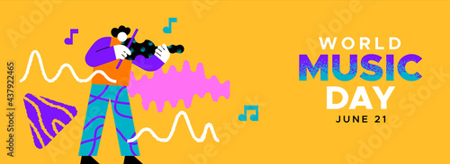 Music Day banner funny musical man playing violin