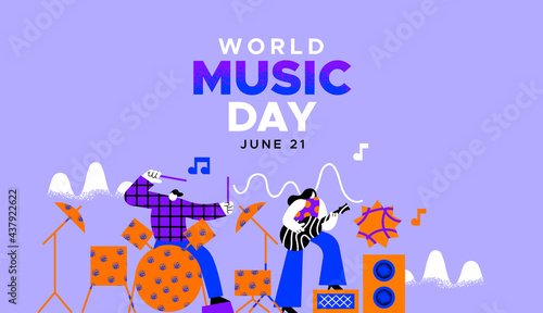 Music Day banner people musical band cartoon