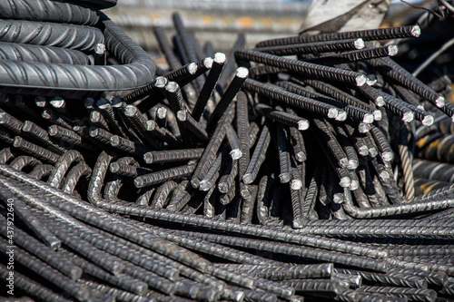 Canvas Print Stockholm, Sweden Steel rods on a flatbed truck on a construction site