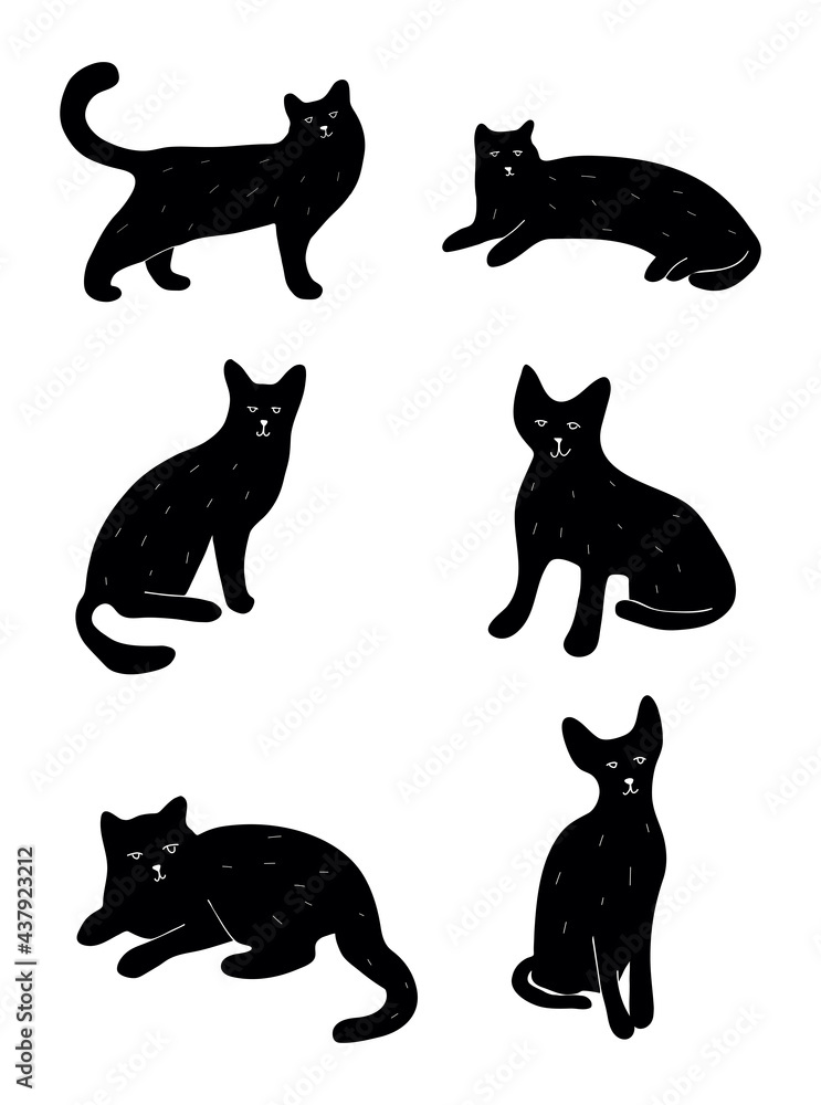 Vector illustration with silhouette of black cats.