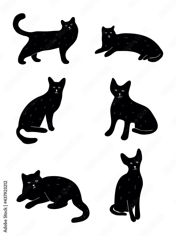 Vector illustration with silhouette of black cats. Vector illustration with silhouette of black cats.