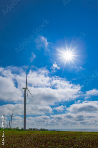 wind generator on a bright sunny day by the sea