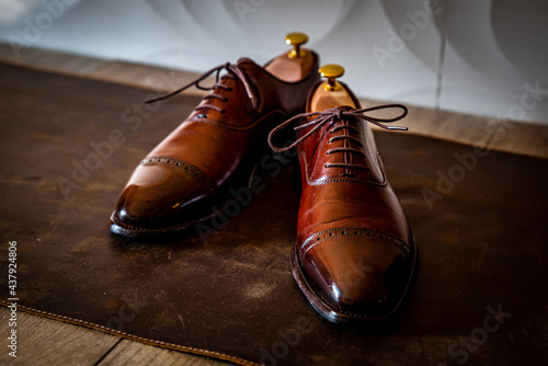 Polished brown leather shoes photo