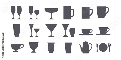 Drink tableware silhouette icon set