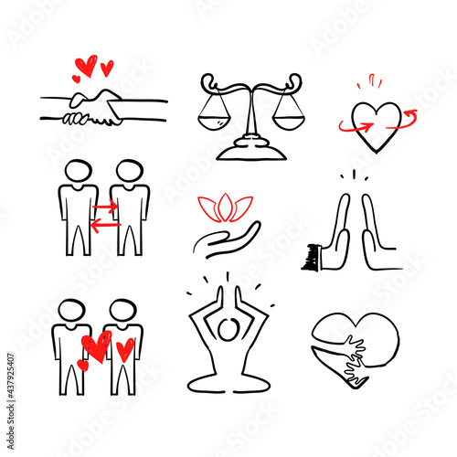 hand drawn doodle Icons Related to Harmony to Relationships, Interaction isolated