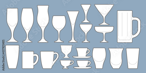 Drink tableware silhouette icon set