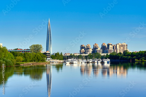 Skyscraper of Gazprom in St. Petersburg with fucking in the river against