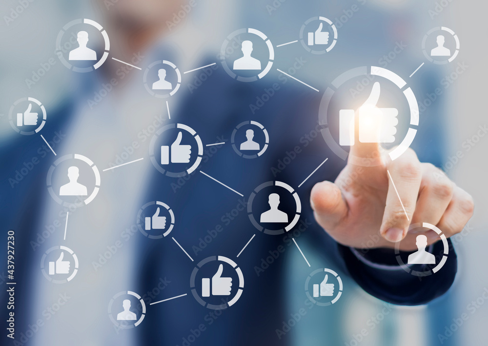 Person touching like buttons. Concept about social media networking Person touching like buttons. Concept about social media networking
