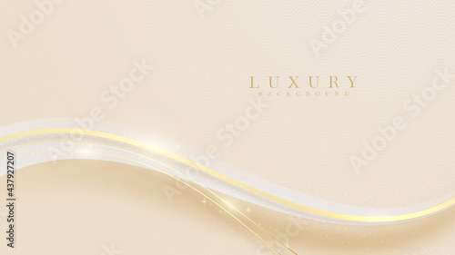 Elegant cream shade background with line golden elements. Realistic luxury paper cut style 3d modern concept. vector illustration for design.