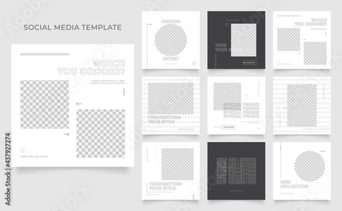 social media template banner blog fashion sale promotion. fully editable instagram and facebook square post frame puzzle organic sale poster. fresh black grey element shape vector background