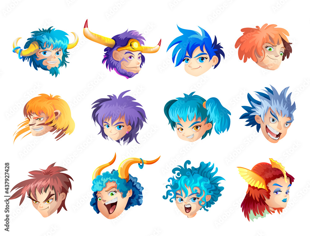 Funny zodiac signs. Set. Colorful vector illustration of all zodiac signs isolated on white background. Zodiacal cute funny cartoon characters. Collection. Print design, prediction, horoscope