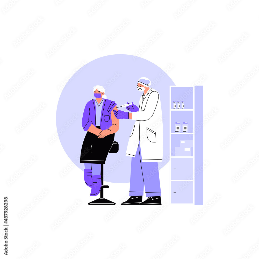 The doctor vaccinates the old woman. A grandmother getting her covid vaccine shot The doctor vaccinates the old woman. A grandmother getting her covid vaccine shot
