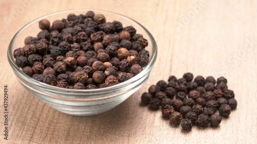 Group of Organic Black pepper isolated on white background. Selective focus and Top view (Flat Lay)