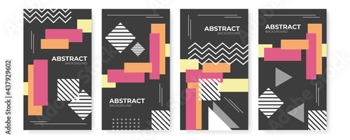 Modern abstract covers set, minimal covers design. Colorful geometric background, vector illustration. Vector set of abstract geometric cover background with minimal trendy style. Memphis abstract art