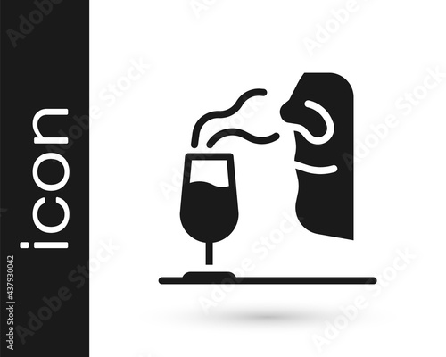 Black Sommelier icon isolated on white background. Wine tasting, degustation. Smells of wine. Vector